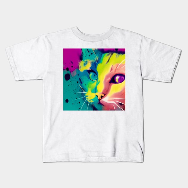 Cat - Splatter Themed Kids T-Shirt by Mihadom